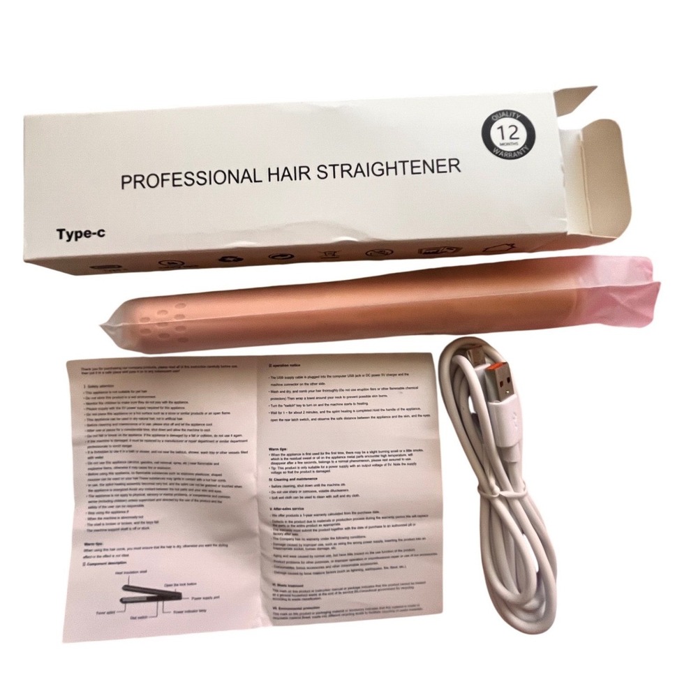 NWT Mini Professional Hair Straightener Rose Gold USB Type-C Portable Flat Iron
